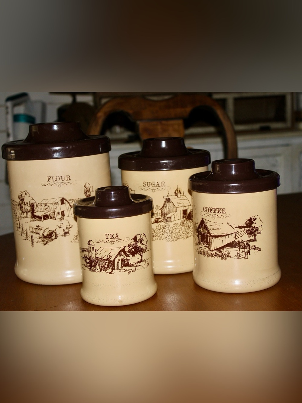 Vintage Ceramic Tea Sugar Coffee Canister Set - Brown and Cream
